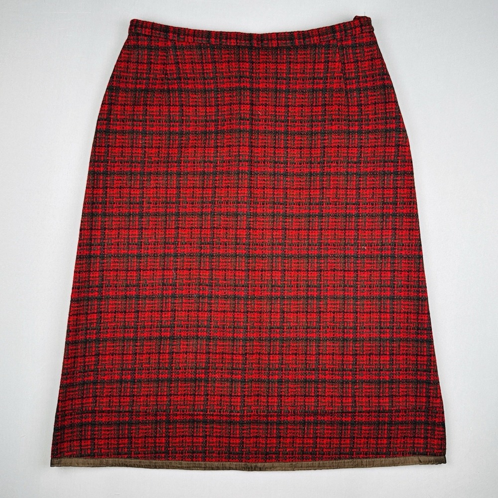 Vintage Pendleton Virgin Wool Skirt Red Tartan Plaid USA Made Size 18